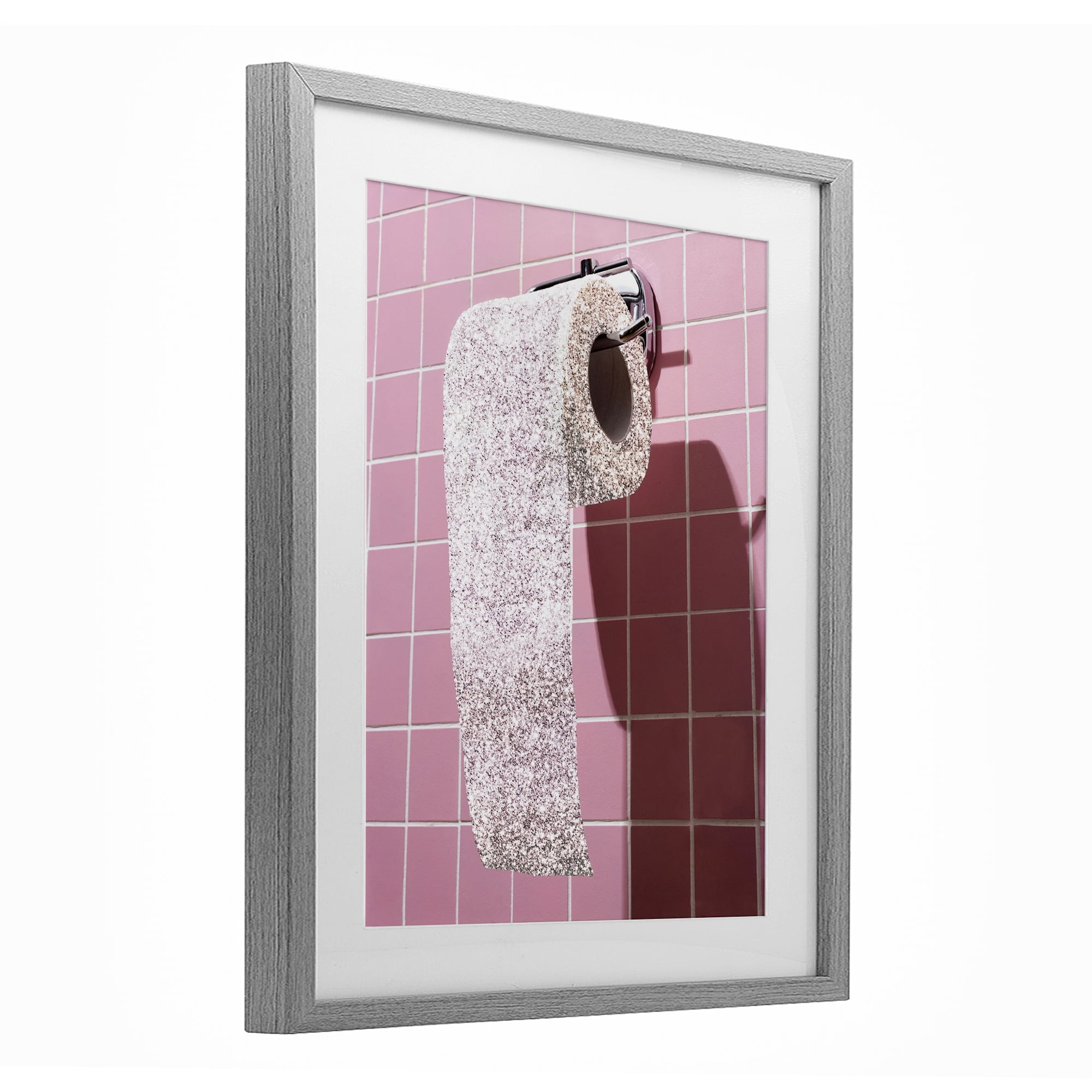 Stupell Industries Glitter Pink Toilet Paper Gray Framed Print Under Glass, design by CAD Designs