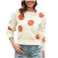 thumbnail image 2 of Jjayotai Sweater for Women, Floral Pattern Crewneck Long Sleeve Drop Shoulder Sweaters Pullover Tops White S, 2 of 4