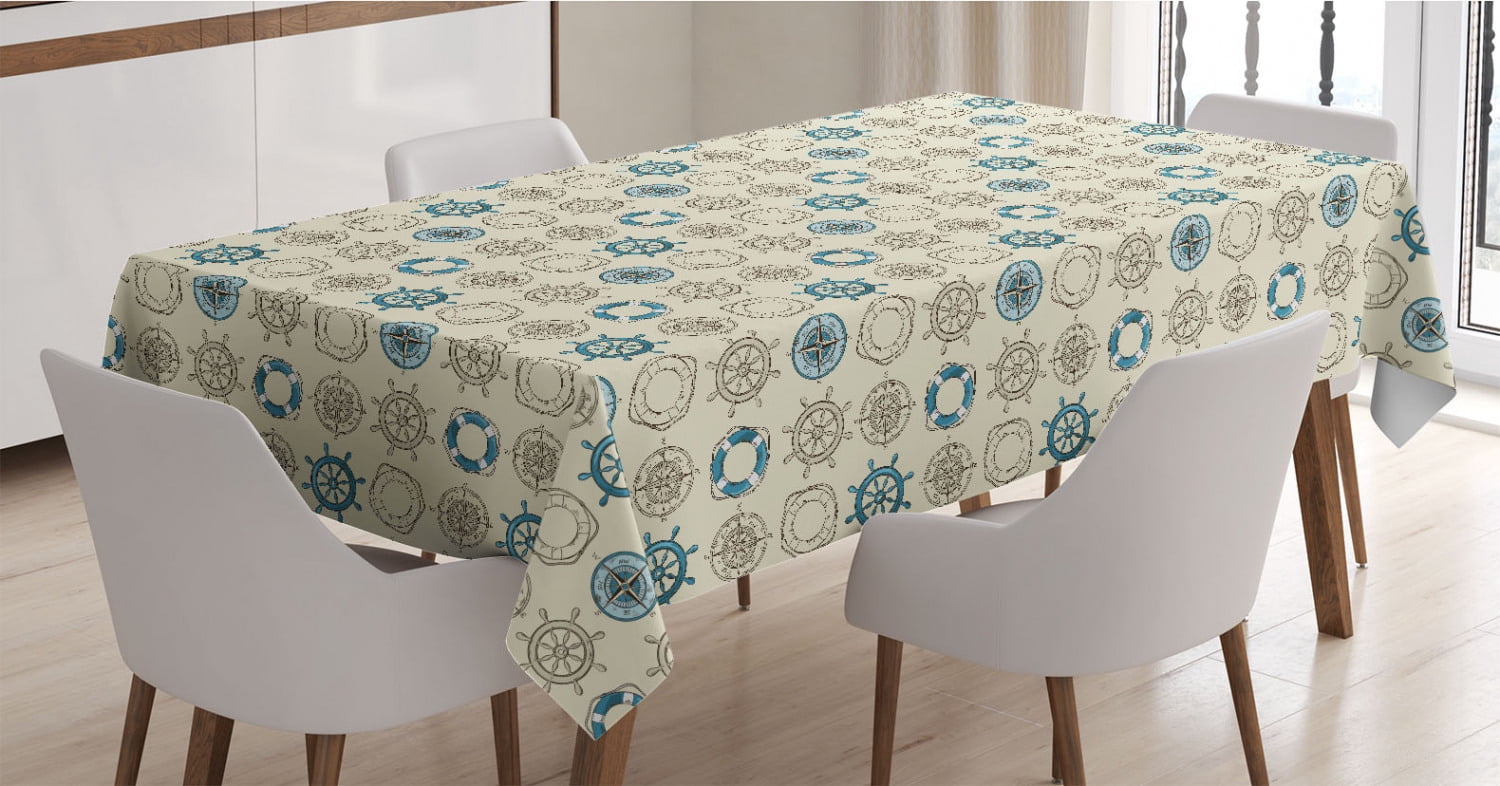 Compass Tablecloth, Marine Themed Doodle Art Vintage Inspirations ...