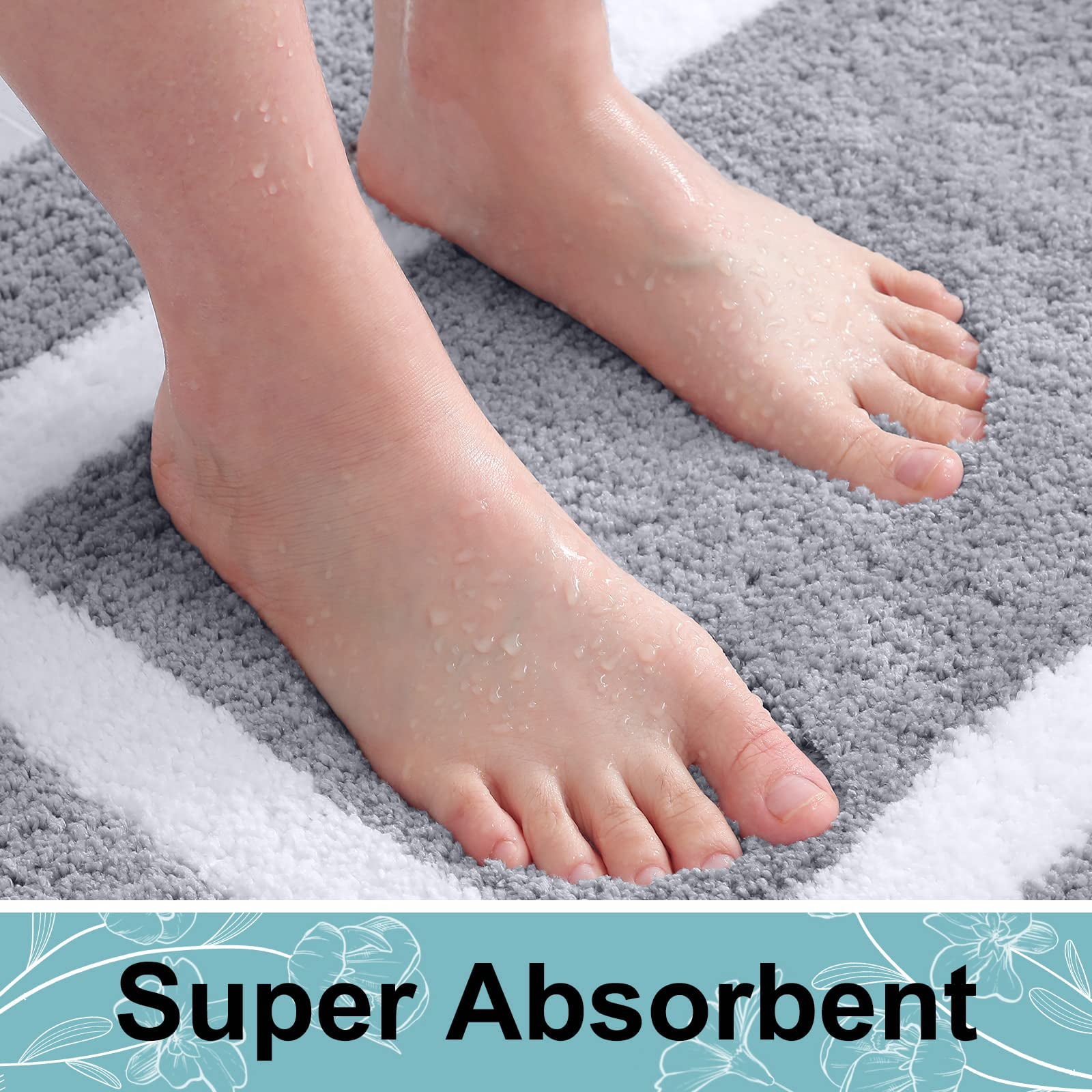 Smiry Luxury Microfiber Bathroom Rug Mat 24"x47" Soft Absorbent Bath Rug Non-Slip Plush Shaggy Bath Carpet,Grey