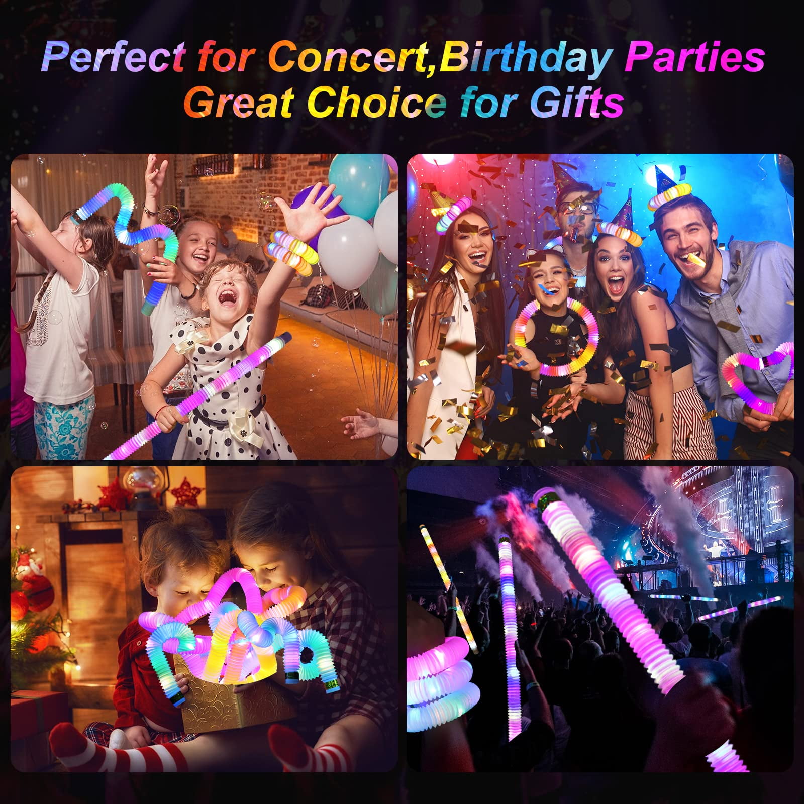 YUNOVA Light Up Pop Tubes Party Pack (24 Count) - Extra Large Glow Sticks for Night Events, Bulk Sensory Toys for Kids Ages 4-12, Birthday Return Gifts & Campfire Party Decor Supplies