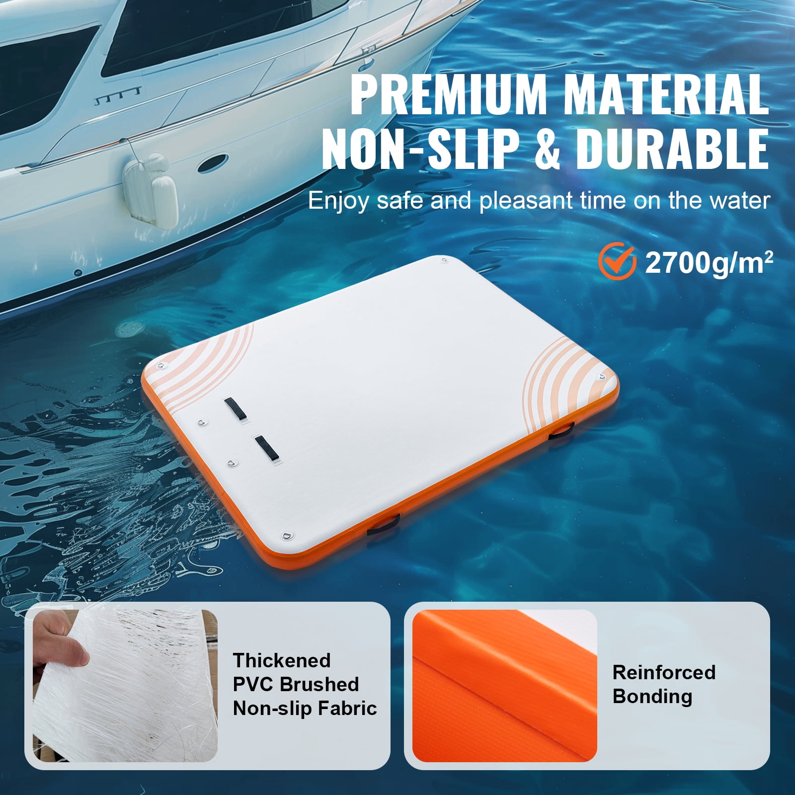 KFFKFF Air-Filled Floating Station, 8 x 6FT Buoyant Dock Pad, Anti-Slip Aqua Floating Mat with Removable Stairs & Compact Transport Sack, Drifting Isle Float for Sea Pool Shore