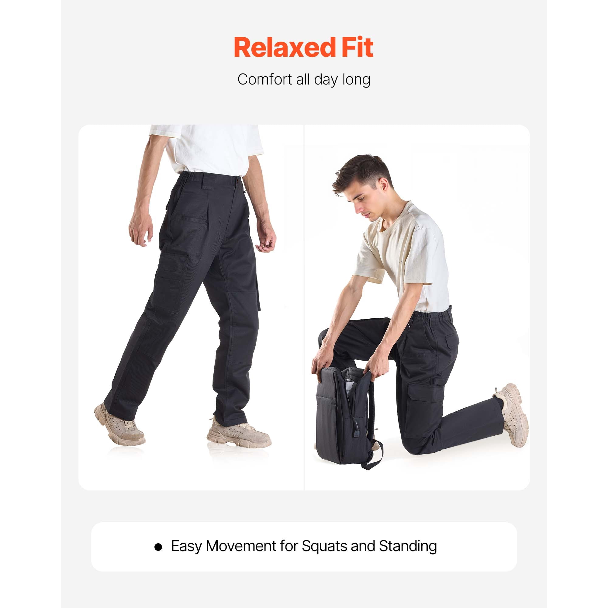 KFFKFF Flame-Resistant Men's Pants, 9 oz 100% Cotton, Durable Cargo Design with Multiple Pockets and Elastic Waistband, Reinforced Stitching for Welding and Everyday Use, L Size, Black