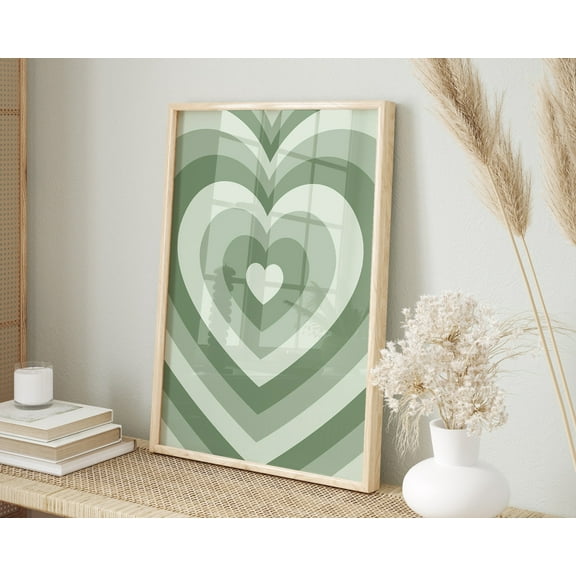 YaHaku Sage Green Heart Wall Art, Retro Heart Wall Decor, Trendy Y2K Aesthetic Poster, Nursery Wall Art, Playroom Poster , Groovy Art Poster