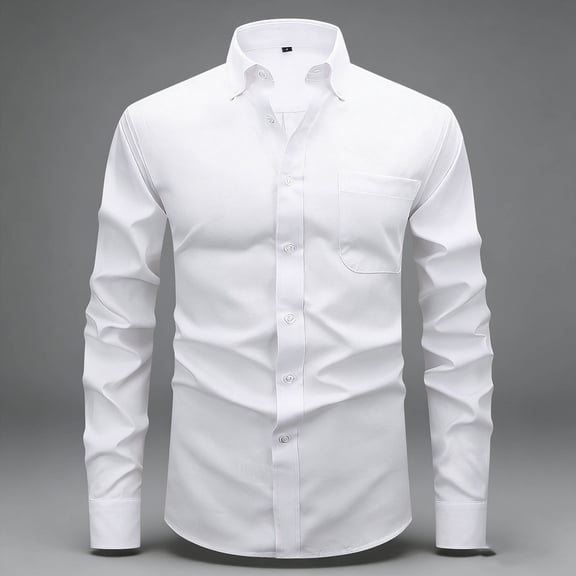 Handshe Men's Oxford Shirt, Solid Color with Button-Down Collar and Button Pocket, Long Sleeve Breathable Lightweight for Casual, Daily Wear and Office