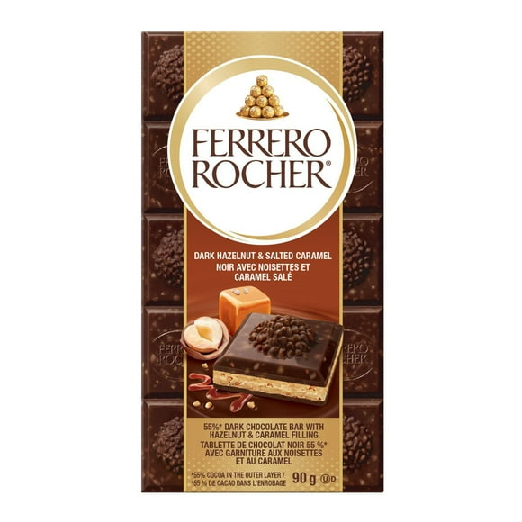 FERRERO ROCHER® Premium Chocolate Bar, Dark Hazelnut and Salted Caramel Bar, 90g