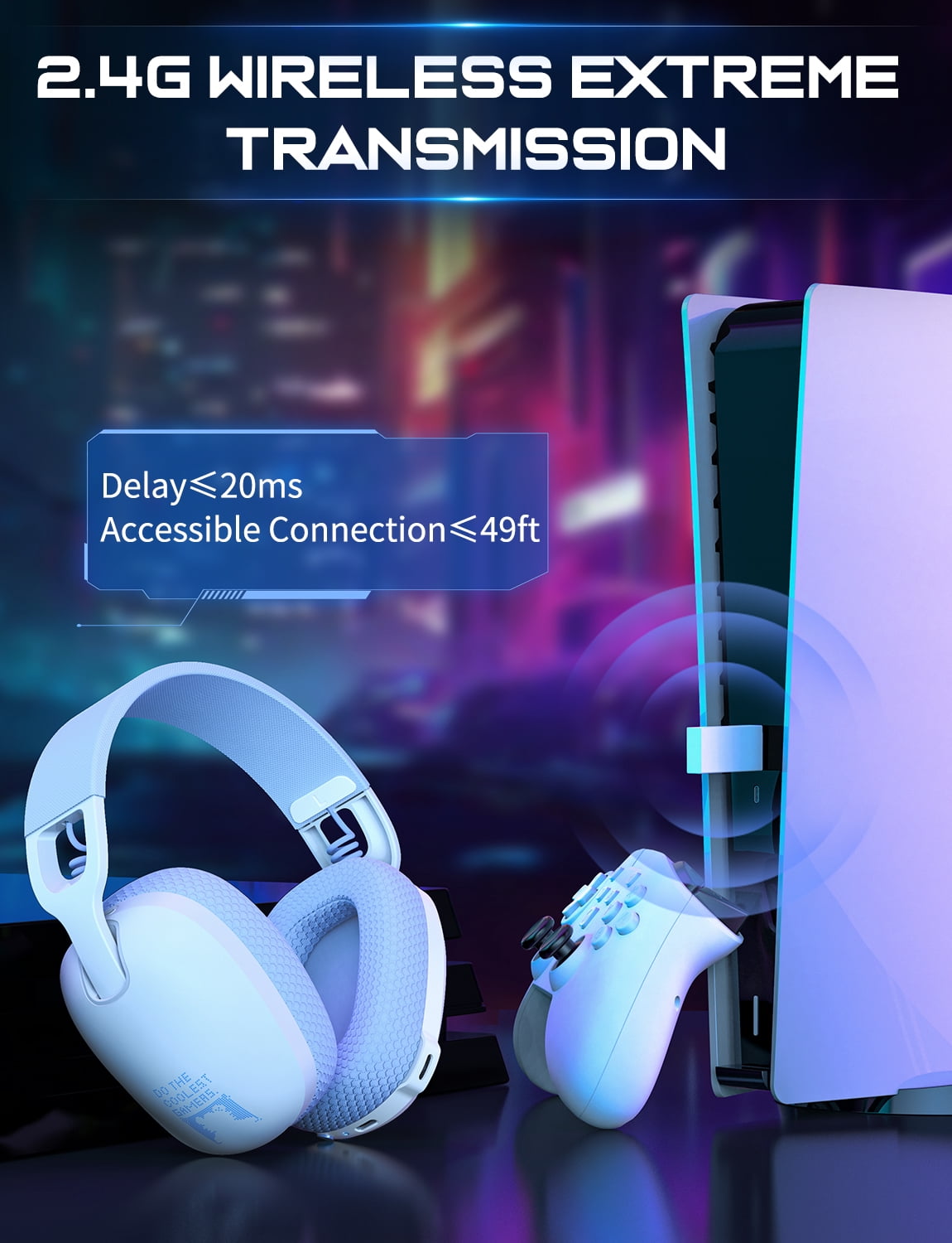 Siivton Wireless Gaming Headset for PS5/PS4/PC/Switch, 2.4GHz & Bluetooth 5.3 USB Headphones with Microphone, Ergonomic Design (White)