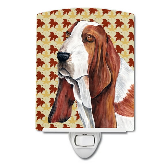 Basset Hound Fall Leaves Portrait Ceramic Night Light
