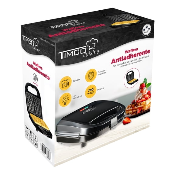 Wafflera Eléctrica Maquina para Waffles Estilo Belga con Doble Plancha Antiadherente Timco  WAFL150