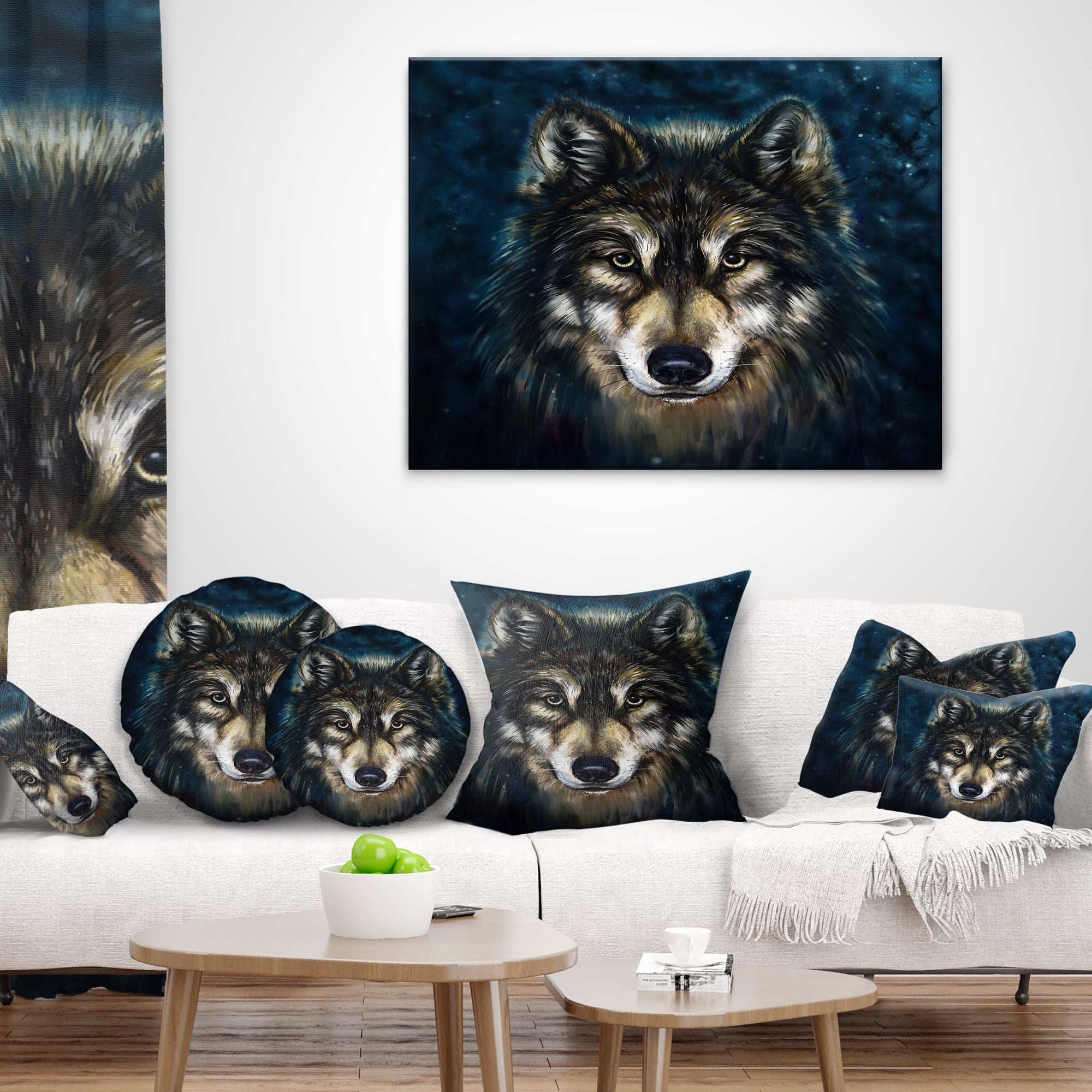 Designart Smiling Wolf - Animal Throw Pillow - 18x18