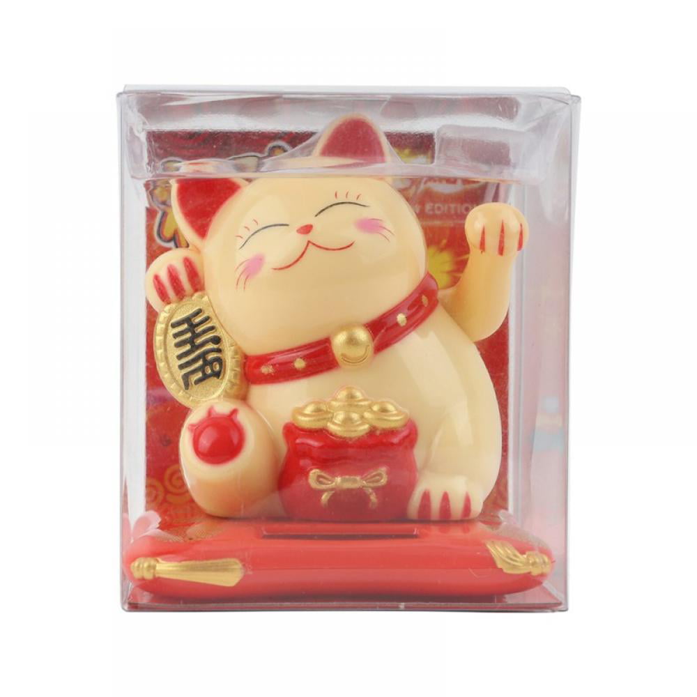 Oumefar Solar Powered Lucky Cat Good Luck Wealth Welcoming Cats Arm Waving Beckoning Fortune Cat for Home Stores Car Decor