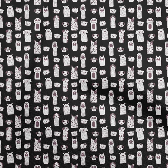 oneOone Polyester Spandex Black Fabric Floral & Puppies Craft Projects Decor Fabric Printed By The Yard 56 Inch Wide