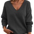 thumbnail image 1 of Pull Femme Ample et à la Mode Col en V Pull Décontracté Polyvalent Tricoté Sexy, 1 of 1