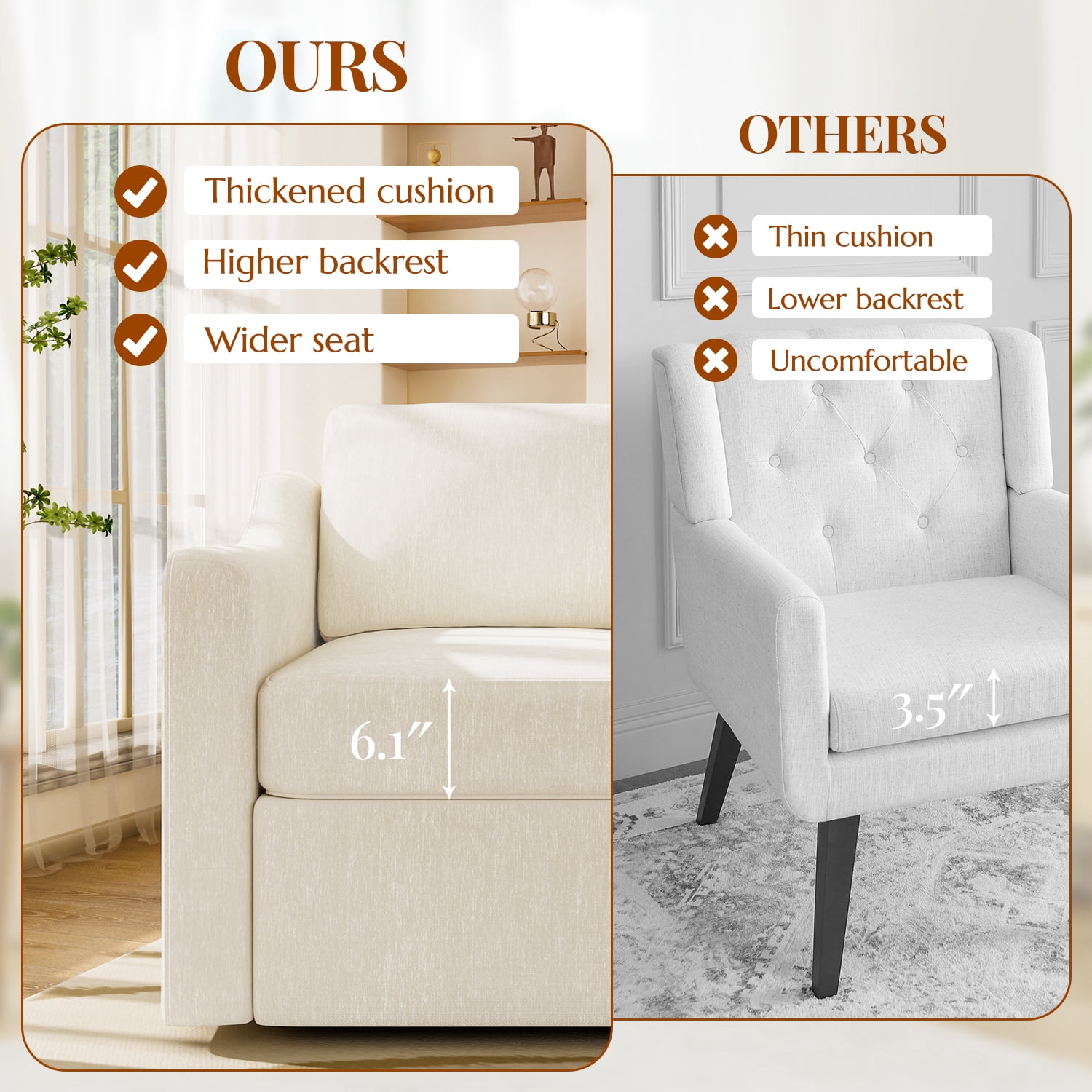 ZBOM 360° Swivel Modern Accent Chair Set of 2, Large Comfy Reading Chairs, Accent Square Single-seat Armchair Upholstered Sofa for Reading, Living Room, Bedroom, Beige