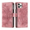 thumbnail image 3 of Feishell Zipper Wallet Case for iPhone 11 Pro,for Women Men,Stylish Embossed Pattern PU Leather Multi Card Slots Magnetic Clasp Flip Kickstand Crossbody Phone Case with Shoulder Strap,Pink, 3 of 10