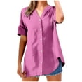 thumbnail image 2 of GEWSEY Button Down Shirts for Women Dress Shirts Long Sleeve -Free Blouse Casual Solid Office Work Tunic Top (Hot Pink, XL), 2 of 7
