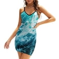 thumbnail image 3 of Robe Évasée Nœud Cœur Là-Haut dans l'Océan Design Mode Grande Taille Robe Ample Vagues de Mer Bleu Aqua, 3 of 5