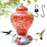 CJJCCF Hummingbird Feeder for Outdoors,Glass Bird Feeders Easy to Clean&Filling，Bird Feeder Best with Color Hand Blown Glass,Leakproof 32 Ounces（red） Hummingbird Feeders,Hanging