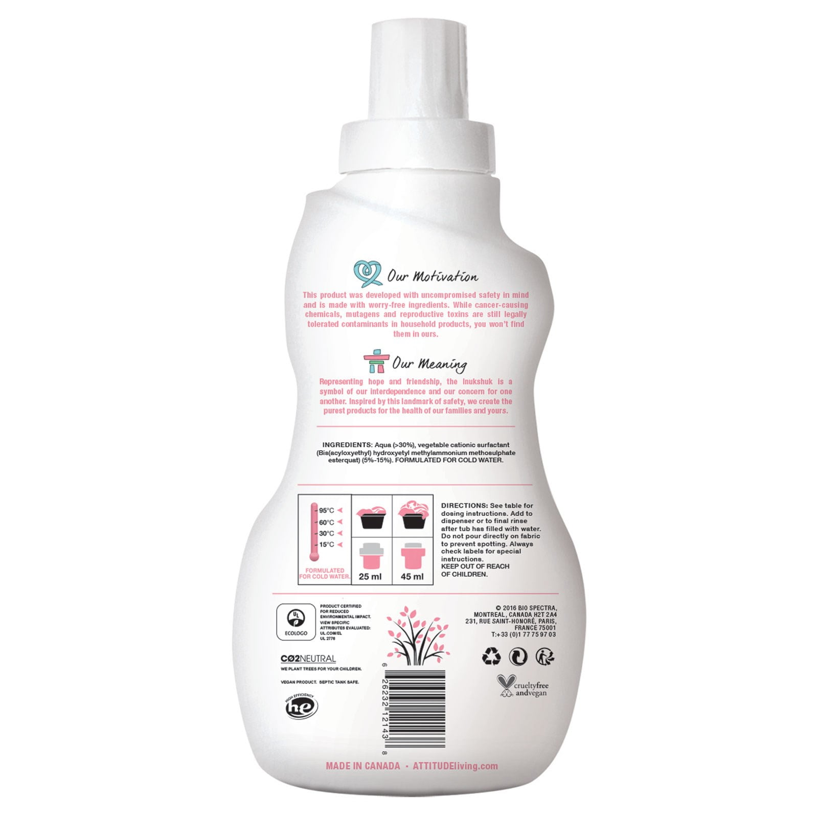 ATTITUDE Fabric Softner Fragrance Free 40 Loads - 33.8oz(1L)