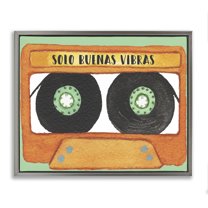 Stupell Industries Solo Buenas Vibras Casete Music Painting Gray Floater Framed Art Print Wall Art, 21 x 17