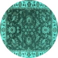 thumbnail image 1 of Ahgly Company Machine Washable Indoor Round Oriental Turquoise Blue Industrial Area Rugs, 6' Round, 1 of 4