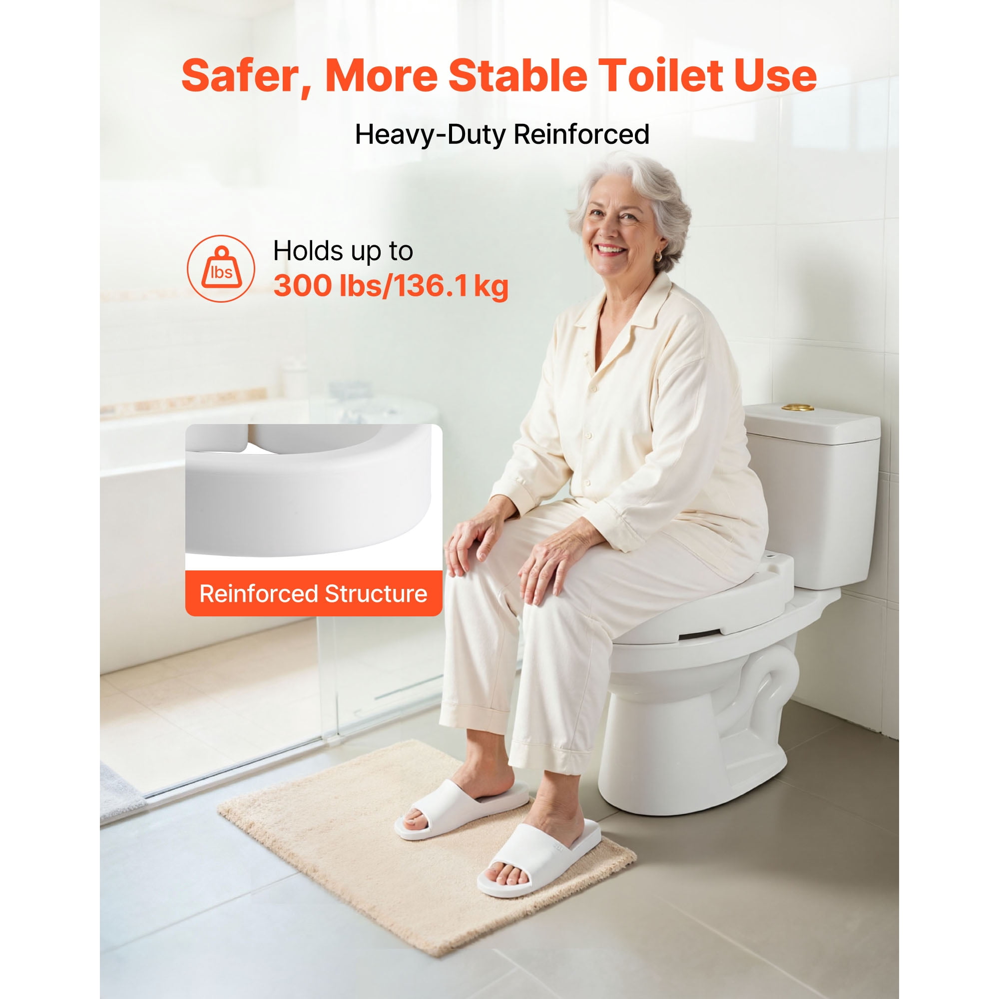 KFFKFF Raised Toilet Seat with 300 lbs Capacity, 3.5-Inch Height Increase, Enlarged Opening for Seniors, Adults, and Individuals with Disabilities, Compatible with Elongated Bowls