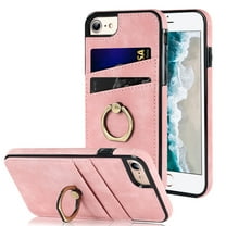 Dteck Wallet Case for iPhone 8 / iPhone 7 / iPhone SE 3rd Gen 2022 / iPhone SE 2nd Gen 2020, Slim PU Leather Card Holder Case with Ring Holder Stand, Pink