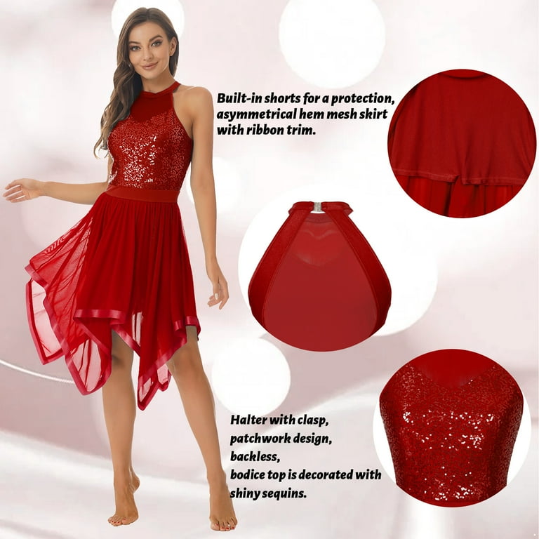 inhzoy Women's Lyrical Ballet Dance Dress Sequins Halter