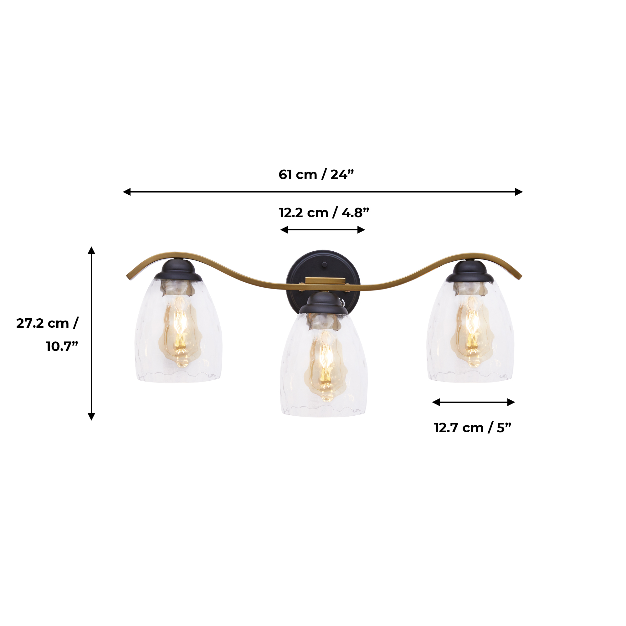 Teamson Home Heidi Dimmable 3-Light Bathroom Vanity Light, Black/Brass