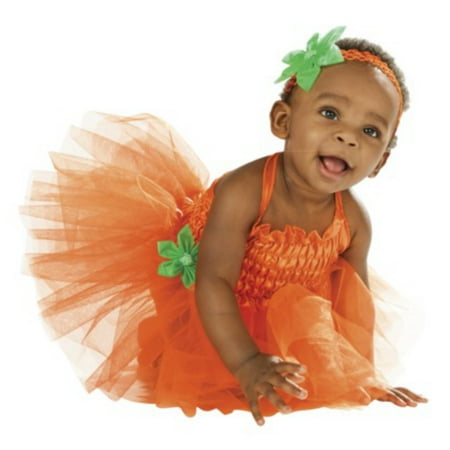 Infant Girls Pumpkin Tutu Costume with Dress & Headband  - Size - 6-12 Months