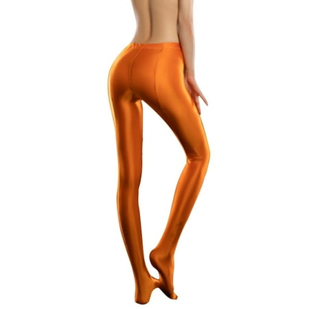 

Women Shiny Glossy Spandex Stockings Opaque Pantyhose Sports Fitness Tights Orange