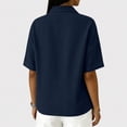 thumbnail image 4 of Sillenn Retro Denim Shirt for Women Collar Henley Half Button Short Sleeve Jean Shirt Oversized Dressy Casual Jean Blouse Lightweight Loose Fit Business Casual Office Work Polo Shirt Dark Blue S, 4 of 5