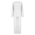 thumbnail image 2 of Baikeli Fuzzy Fleece Outfits for Women Solid Pajama Two Piece Outfits Baggy V Neck Long Sleeve Top Wide Leg Pants Loungewear, 2 of 6