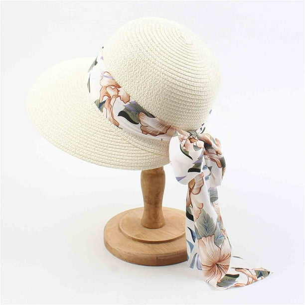 Gorro de sol plegable de paja UPF50 - 56-58cm, correa extraíble para la barbilla, cordón sudor y sombrero de viaje enrollable