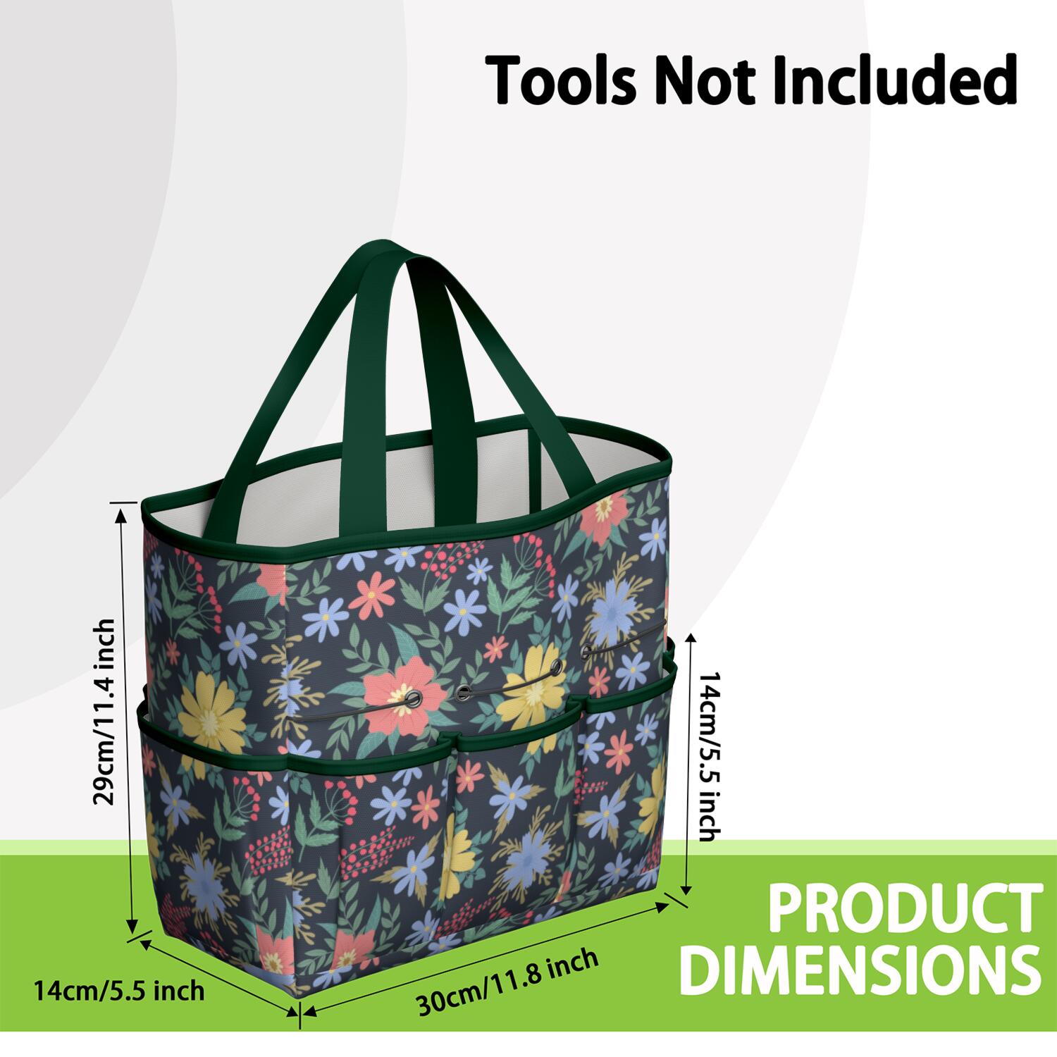 Bright Flowers Garden Tools Bag, Water-proof Oxford Garden Tote Home Organizer Gardening Tool Bag Kit Holder with 8 Pockets for Indoor and Outdoor Gardening(Tools Not Included)