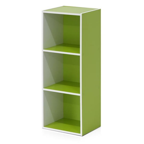 11003WHGR Pasir 3Tier Open Shelf Bookcase, White & Green