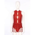 thumbnail image 6 of Raenseen Women Shiny Sequins Fringed Tassel Leotard Bodysuit Latin Jazz Dance Samba Salsa Ballroom Red S, 6 of 9