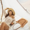 thumbnail image 4 of AOUNQ Boho Crochet Straw Beach Tote Bag for Women, Lightweight Foldable Woven Purse with Zipper for Summer Travel, 4 of 7