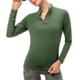 thumbnail image 1 of Camiseta deportiva de manga larga para mujer, polar, cálido, con cremallera en un cuarto, senderismo Abanopi Verde/Grande, 1 of 7