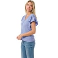 thumbnail image 4 of Made by Olivia Women's Ruffle Short Sleeve Button Down V- neck Textured Knit Top, 4 of 5