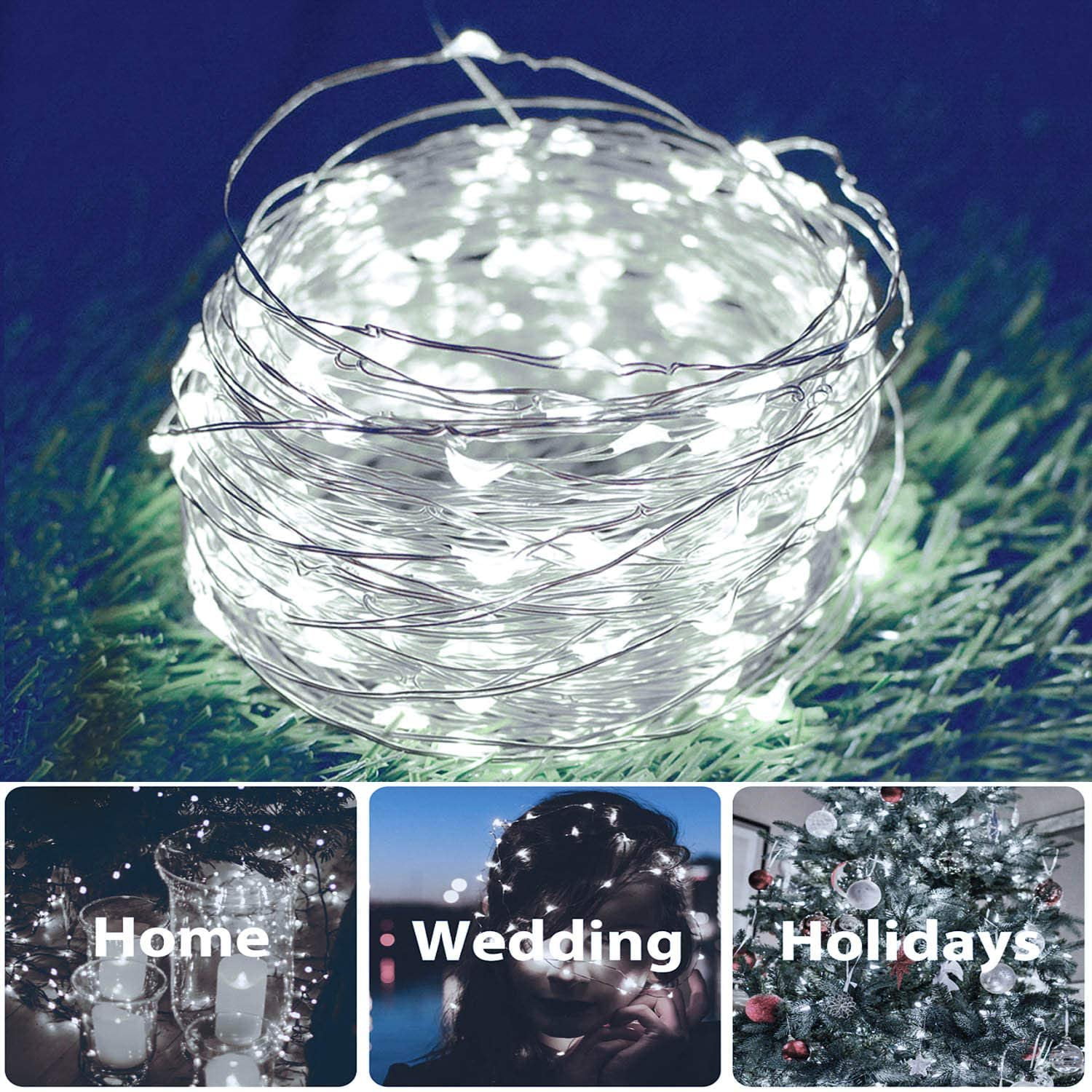 66 Feet 200 Led Fairy Lights Battery Operated with Remote Control Timer Waterproof Silver Wire Twinkle String Lights for Bedroom Indoor Outdoor Wedding Dorm Deco-Cool White 4Pack
