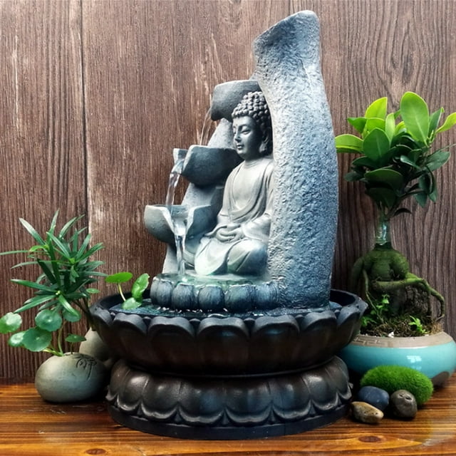 Resin Tabletop Fountain, Lightweight Buddha Statue Water Fountain Desktop Fountain, Tabletop For Home Table Office US Plug 110V