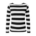 thumbnail image 3 of Women's Wide Striped Shirt Long Sleeve Loose Basic Boat Neck Tops,Black,XL, 3 of 3
