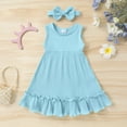 thumbnail image 2 of Tiny Cutey Baby Girl Dress Kid Summer Sleeveless Solid Beach Casual Dresses Sundress Clothes with Headband for 2-3T, 2 of 7