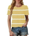 thumbnail image 4 of MIUOWANP Women Summer Short Sleeve Shirts Women's Spring/Summer Striped Round Neck Sleeve Short Sleeve Top T-shirt Yellow M, 4 of 4