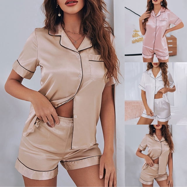JDQJBZ Womens Loungewear Summer Lightweight Solid Color Relaxed Shorts Sleepwear Set