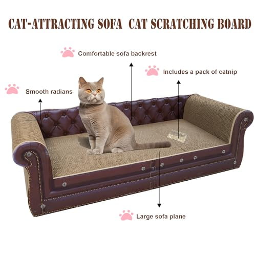 TeviRoom Cat Scratching Sofa Couch Shaped Thick Cat Scratching Cardboard Large Cat Lounge Bed for Indoor Cat Rest Play Cat Sofa Scratcher Pad 39.4 inch L x 14