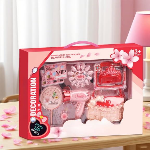 Princess Pretend Play Beauty Salon Set for Girls Ages 3 , Kids Dress Up Hair Styling Kit with Hairdryer Mirror Comb & Hair Accessories, Toddler Vanity Toys for Little Girls Birthday Gifts