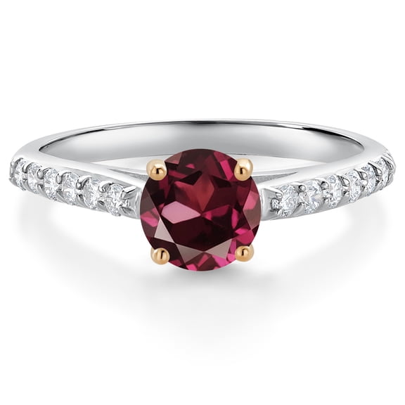 Gem Stone King 10K White Gold Red Rhodolite Garnet and White Lab Grown Diamond Engagement Ring for Women (1.18 Cttw, Round 6MM, Gemstone January Birthstone, Size 8)