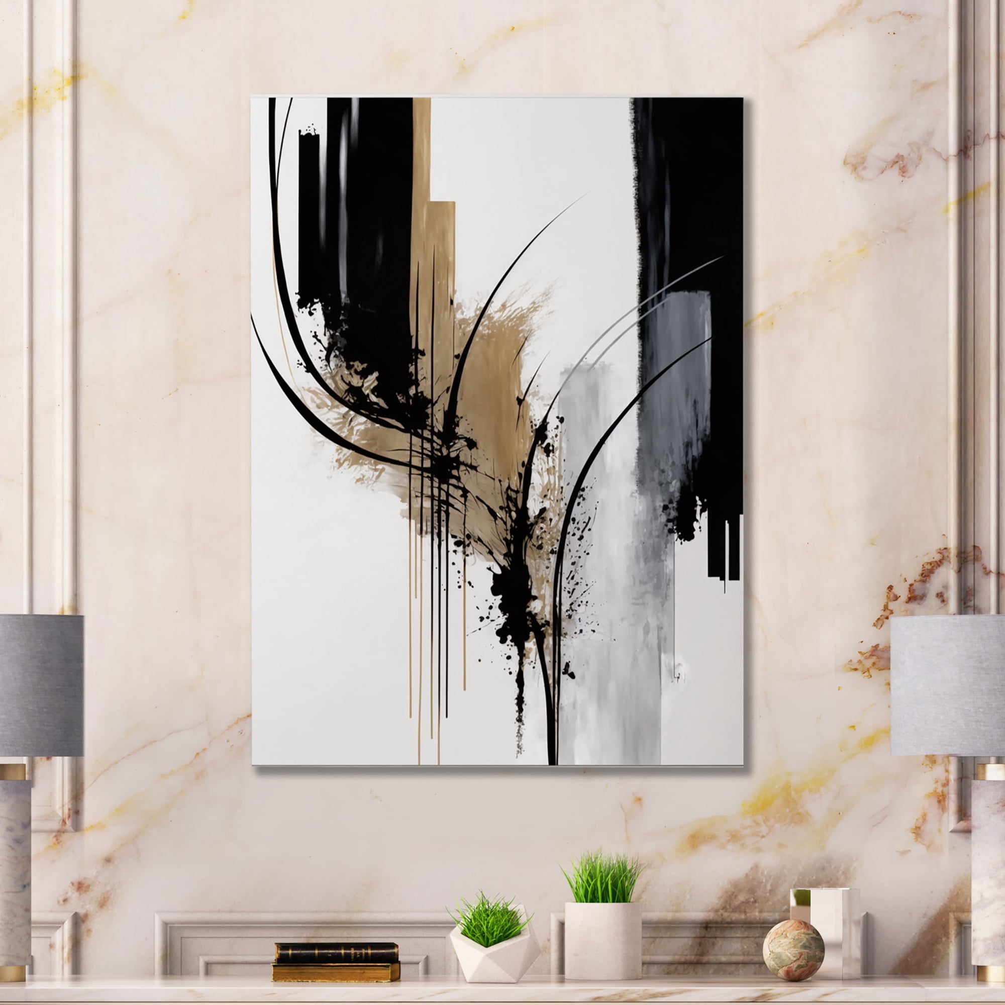 Designart Black, White And Gold Expression II Canvas Wall Art